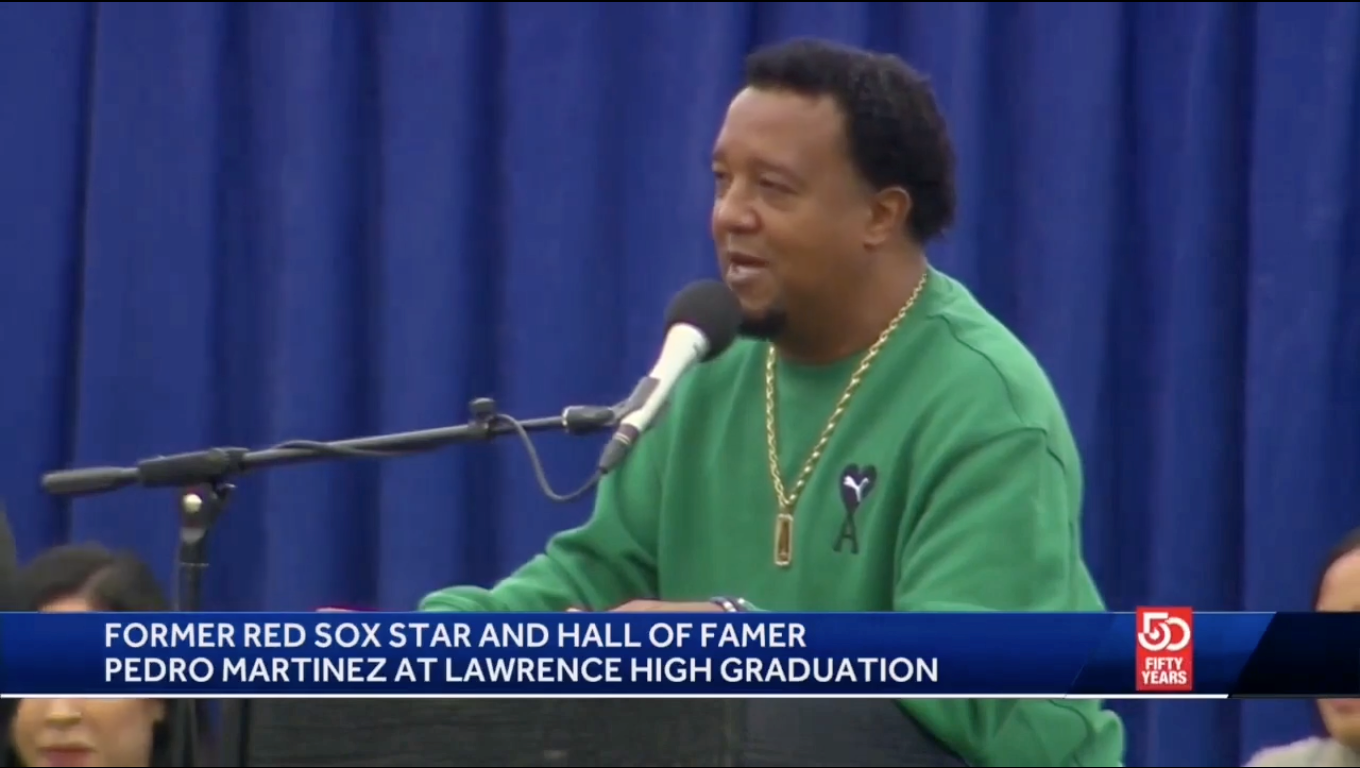 Former Red Sox Star And Hall of Famer Pedro Martinez At Lawrence High School Graduation